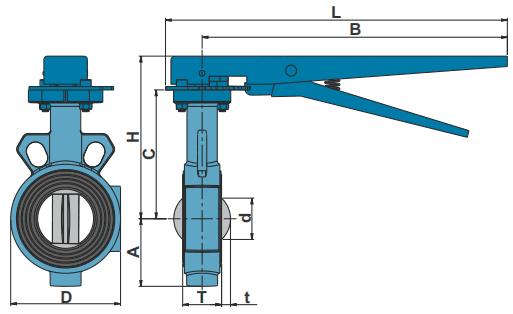 Butterfly valve — wafer type, cross-section