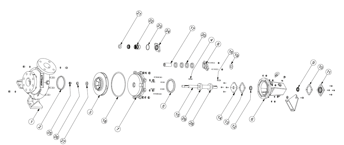 End-suction centrifugal pump — typical schematic