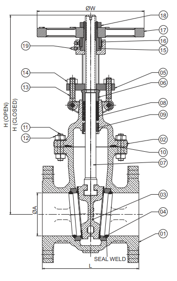 Gate valve — resilient seated, cross-section