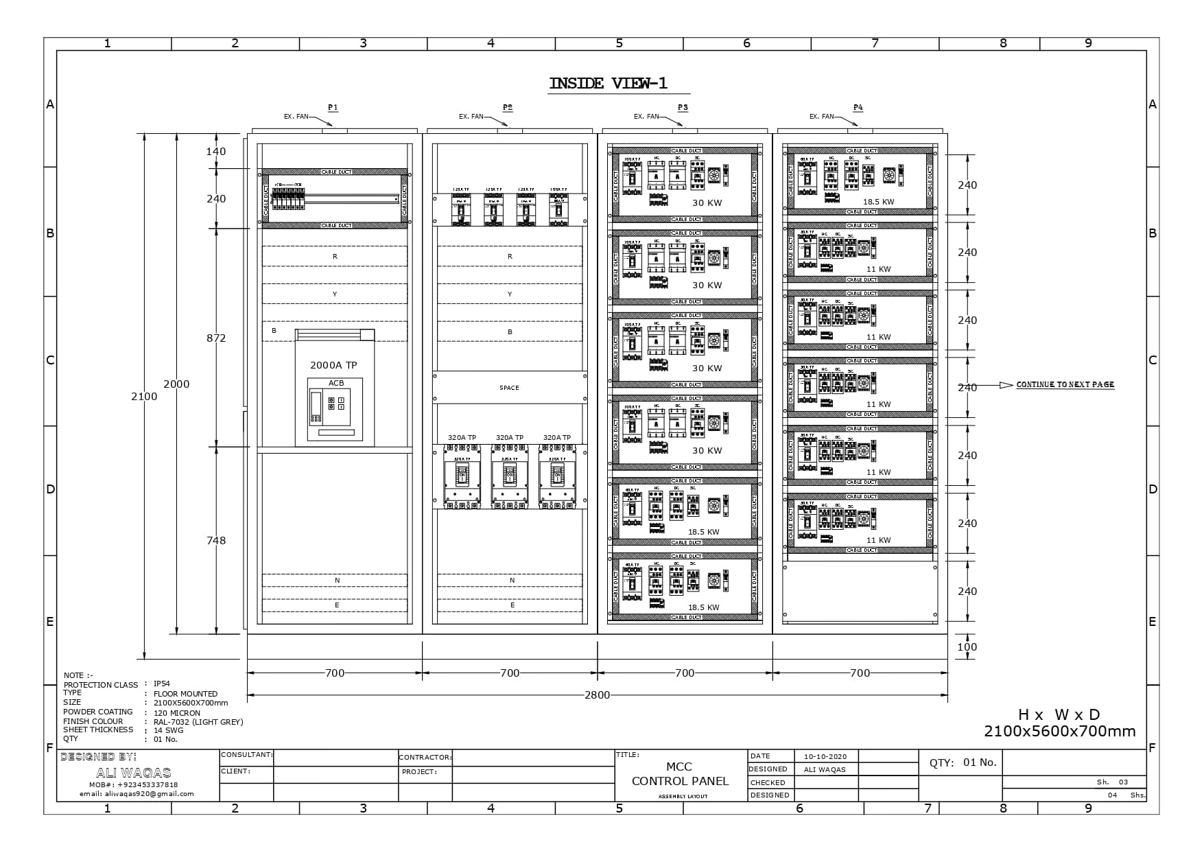 Motor starter panel — typical wiring layout