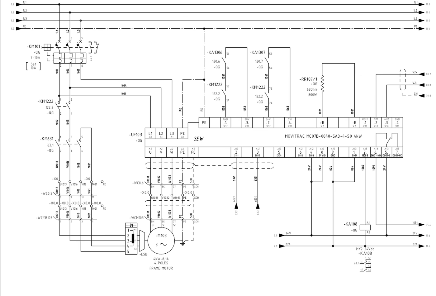 PLC-based automation panel — typical layout