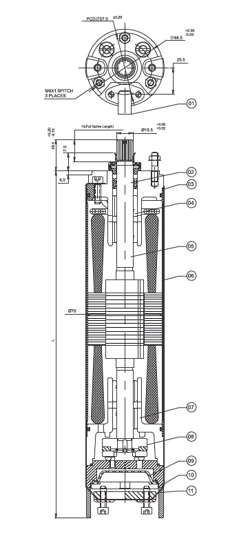 V3 3-inch borewell submersible pump set — schematic cross-section