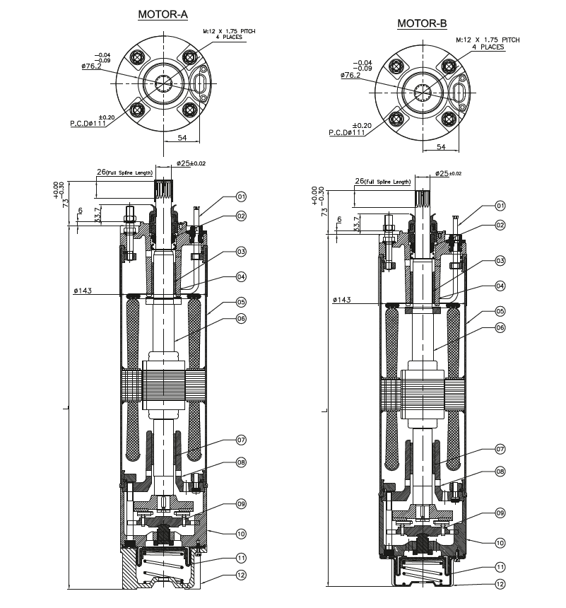 V6 6-inch borewell submersible pump set — schematic cross-section